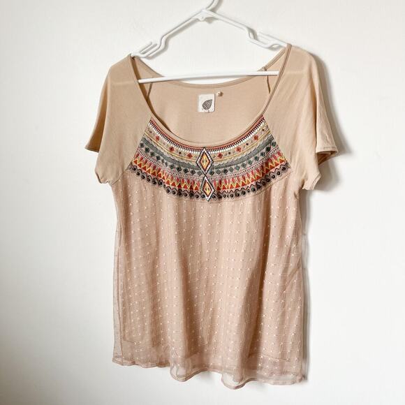 Anthropologie Lilka Embroidered Tulle Sequin Beaded Tee Top Womens Medium Boho - Picture 3 of 16